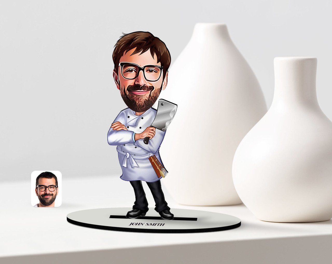 Kişiye Özel Erkek Kasap Karikatürlü Ahşap Biblo Model-1