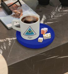 Kişiye Özel Mavi Sunum Tabaklı Nazar Boncuğu Temalı Türk Kahvesi Fincanı - 3, Arkadaşa Hediye, Doğum Günü Hediyesi
