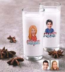 Kişiye Özel Erkek ve Bayan İsimli Karikatürlü İkili Rakı Bardağı Seti-1