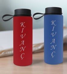 BK Gift Kişiye Özel İsimli 2’li Kırmızı ve Mavi Cam Matara 500ml, Sevgiliye Hediye, İsimli Cam Matara, Sevgililer Günü