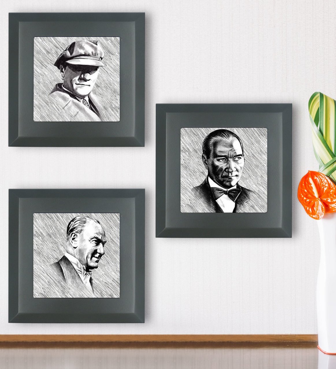 BK Gift Atatürk Tasarımlı 3’lü Ahşap Çerçeveli Taş Duvar Dekoru-45