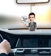 Kişiye Özel Bay Kolay Yetişmiyor Karikatürlü Ahşap Araba Dikiz Ayna Süsü-2