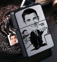 Kişiye Özel Bay Avukat Karikatürlü Benzinli Siyah Metal Çakmak - 3