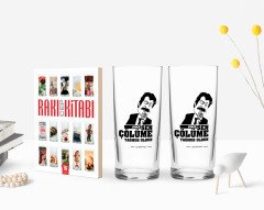 Kişiye Özel Renkli Baskılı Çünkü Sen Çölüme Yağmur Oldun Tasarımlı İkili Rakı Bardağı ve Rakı Cep Kitabı Hediye Seti-4