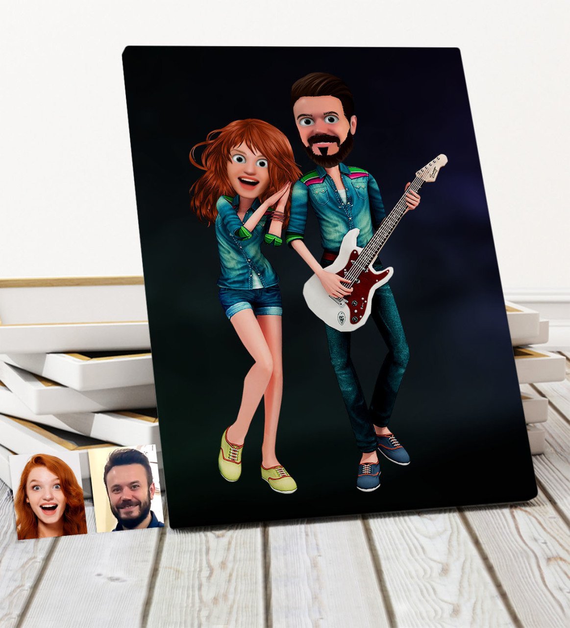 Kişiye Özel Sevgililer Animasyon Karikatürlü Kanvas Tablo 30x50cm -31