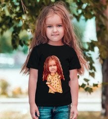 Kişiye Özel Kız Çocuk Karikatürlü Siyah T-Shirt-8