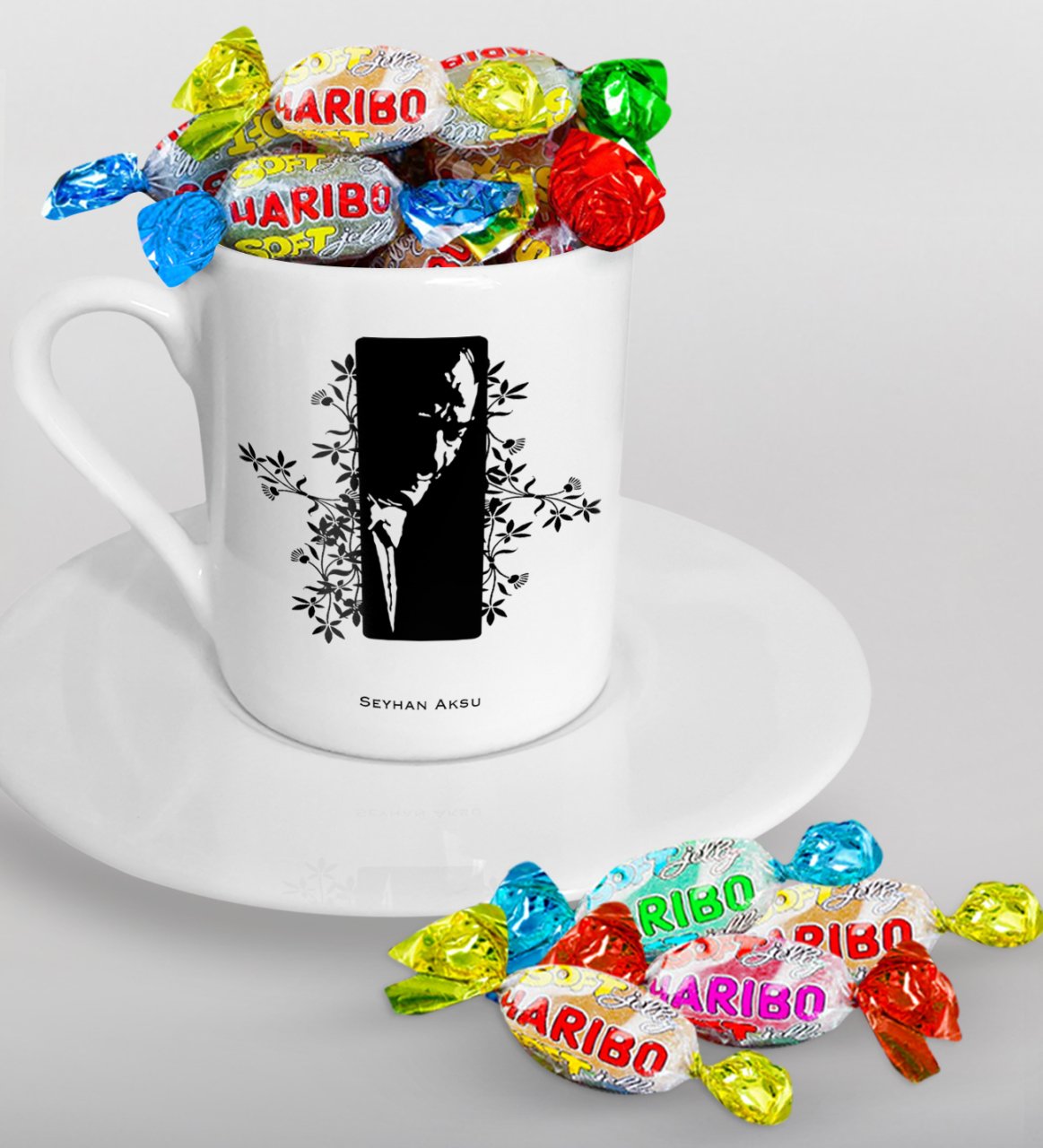Kişiye Özel Atatürk Temalı Türk Kahvesi Fincanı ve Haribo Şeker Hediye Seti-8