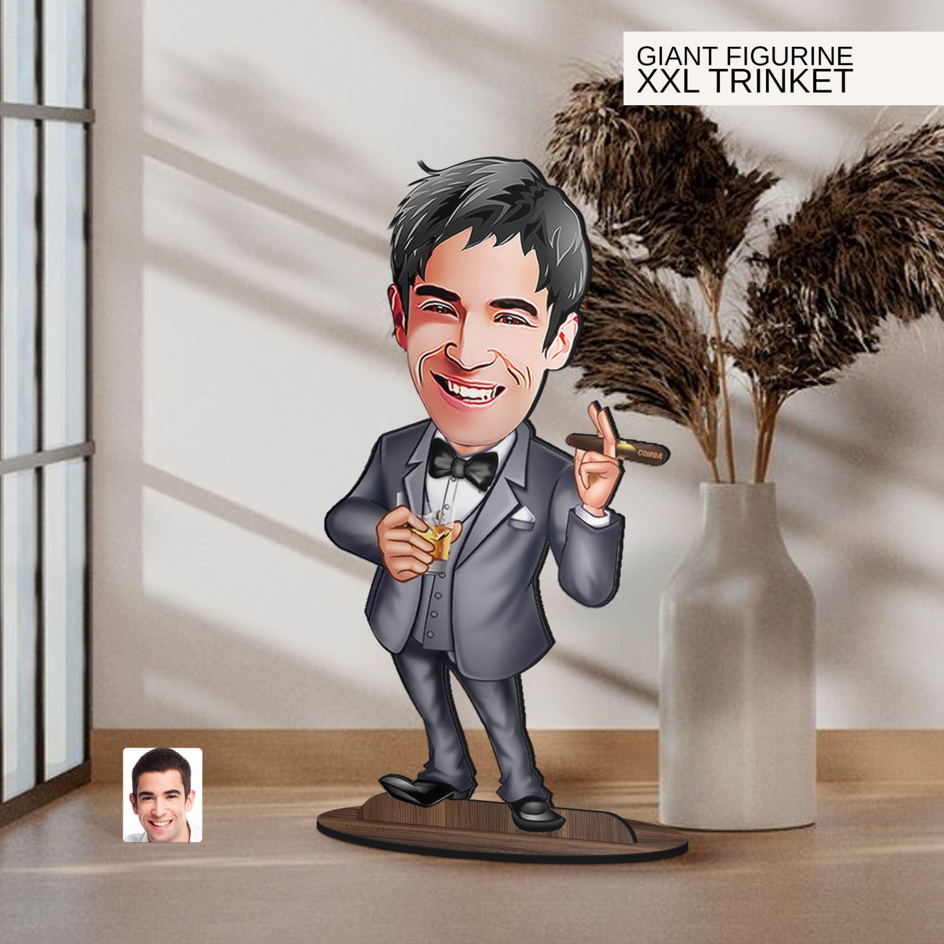 BK Gift Kişiye Özel Boss Baba Karikatürlü Büyük Boy Ahşap Biblo-10 Arkadaşa Hediye , Sevgiliye Hediye, Kişiye Özel Biblolar