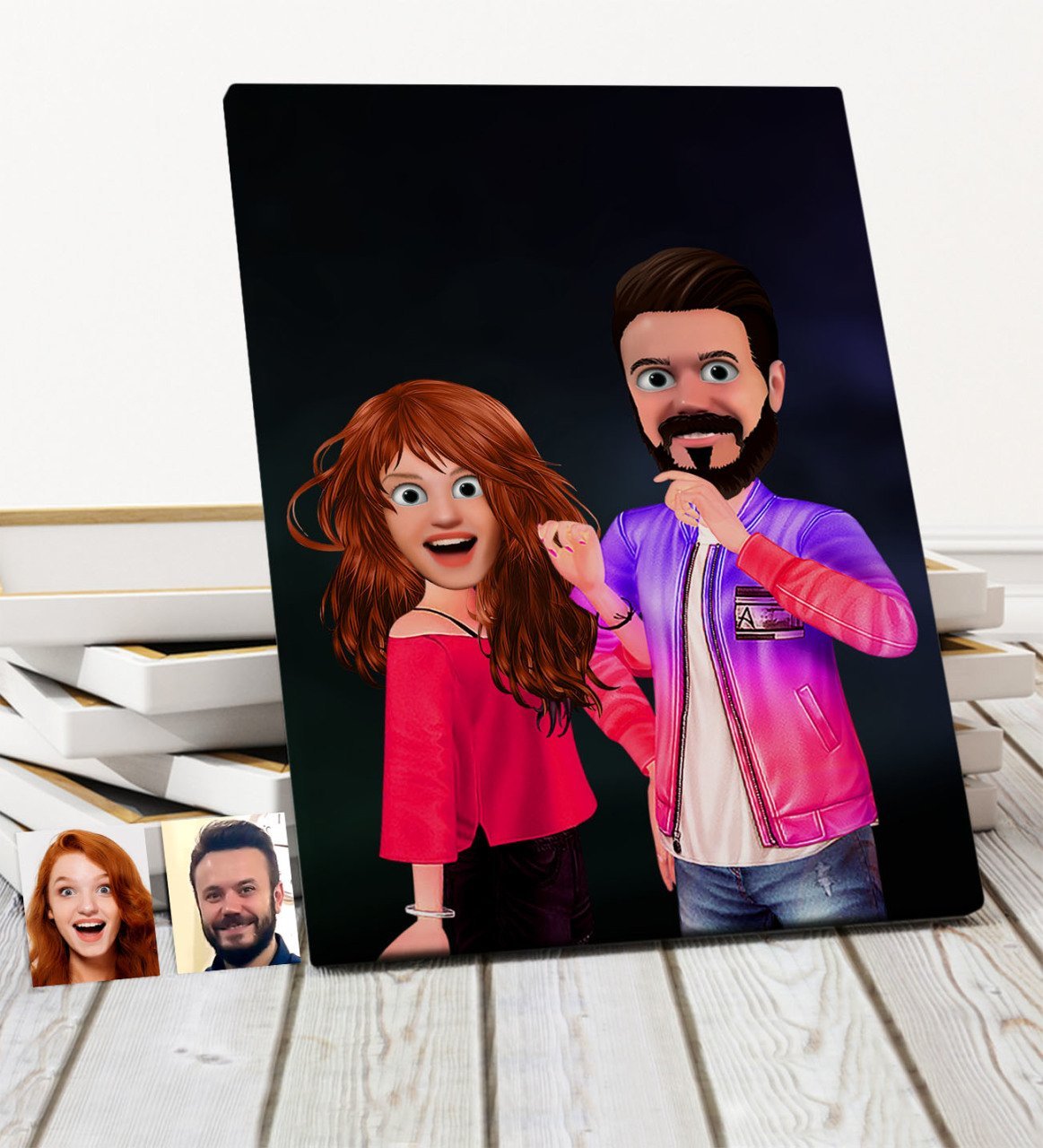 Kişiye Özel Sevgililer Animasyon Karikatürlü Kanvas Tablo 30x50cm -32