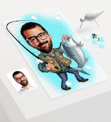 Kişiye Özel Bay Balıkçı Karikatür 240 Parça A3 Puzzle - 1