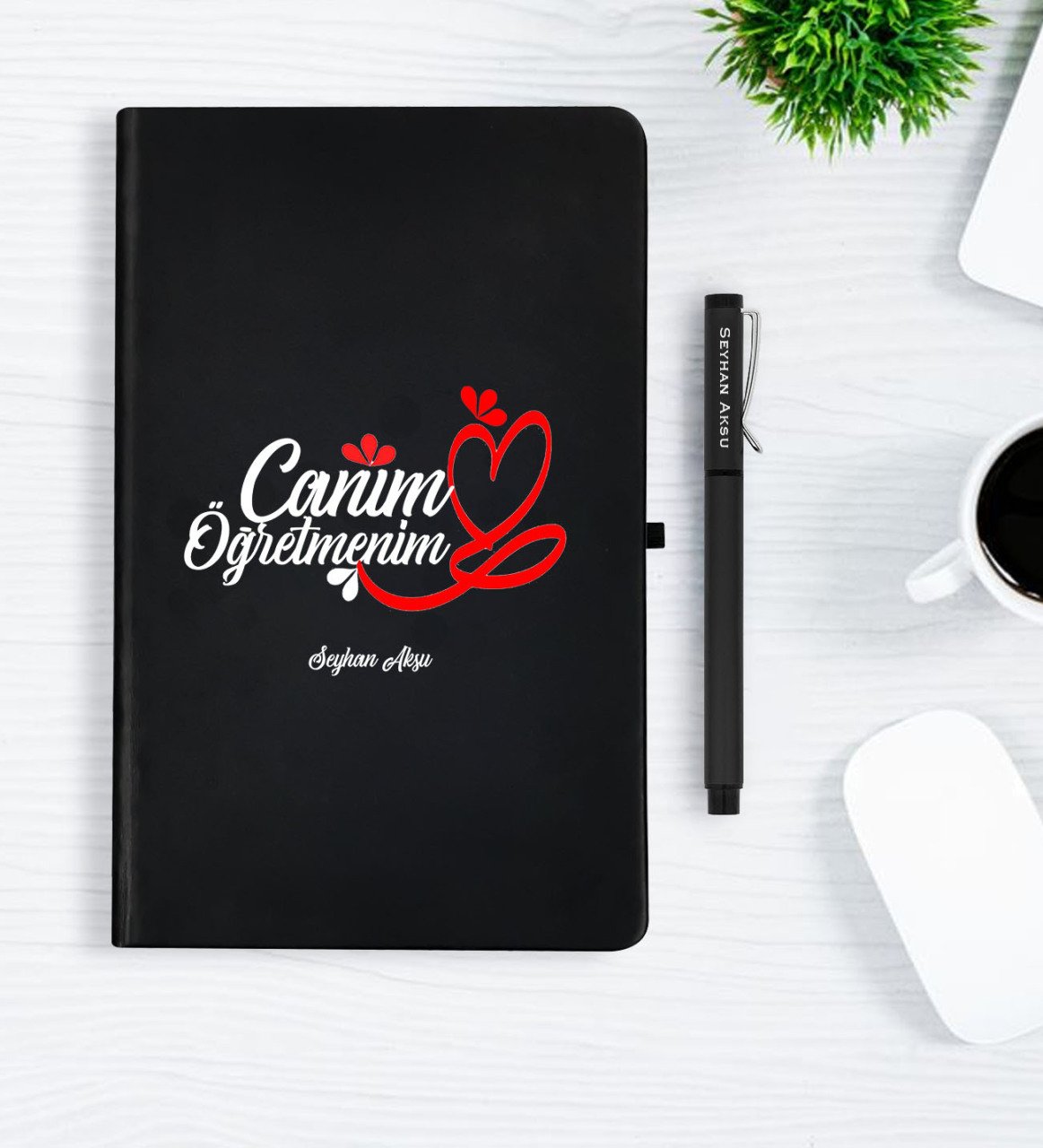 Kişiye Özel Canım Öğretmenim Siyah Defter Kalem Hediye Seti - 1