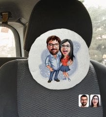 Kişiye Özel Sevgililer Karikatürlü Yuvarlak Dekoratif Kırlent Yastık-105