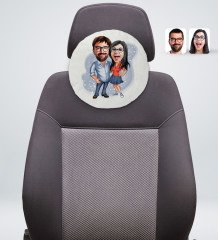 Kişiye Özel Sevgililer Karikatürlü Yuvarlak Dekoratif Kırlent Yastık-105