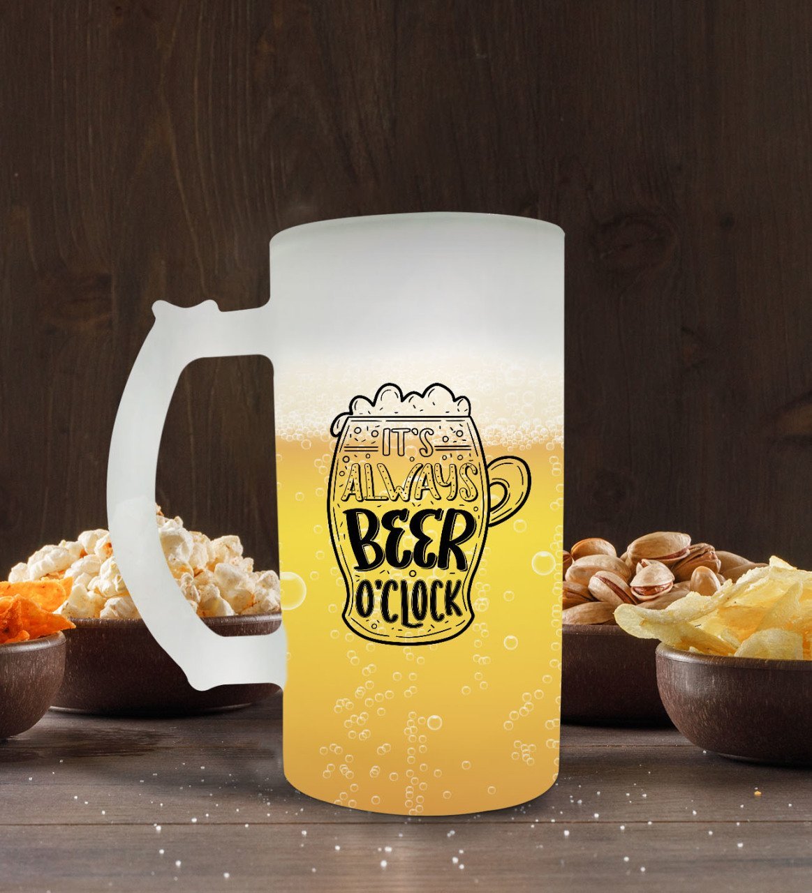 BK Gift It's Always Beer O'Clock Tasarımlı Buzlu Cam Bira Bardağı 50cl-1