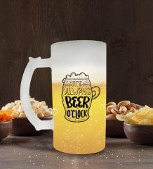 BK Gift It's Always Beer O'Clock Tasarımlı Buzlu Cam Bira Bardağı 50cl-1