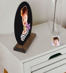 Kişiye Özel Bebek Karikatürlü Yuvarlak Ahşap Biblo-2