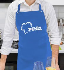 BK Gift Kişiye Özel İsimli Chef Tasarımlı Profesyonel Saks Mavi Mutfak Önlüğü, Aşçı Önlüğü, Şef Önlüğü, Arkadaşa Hediye-2