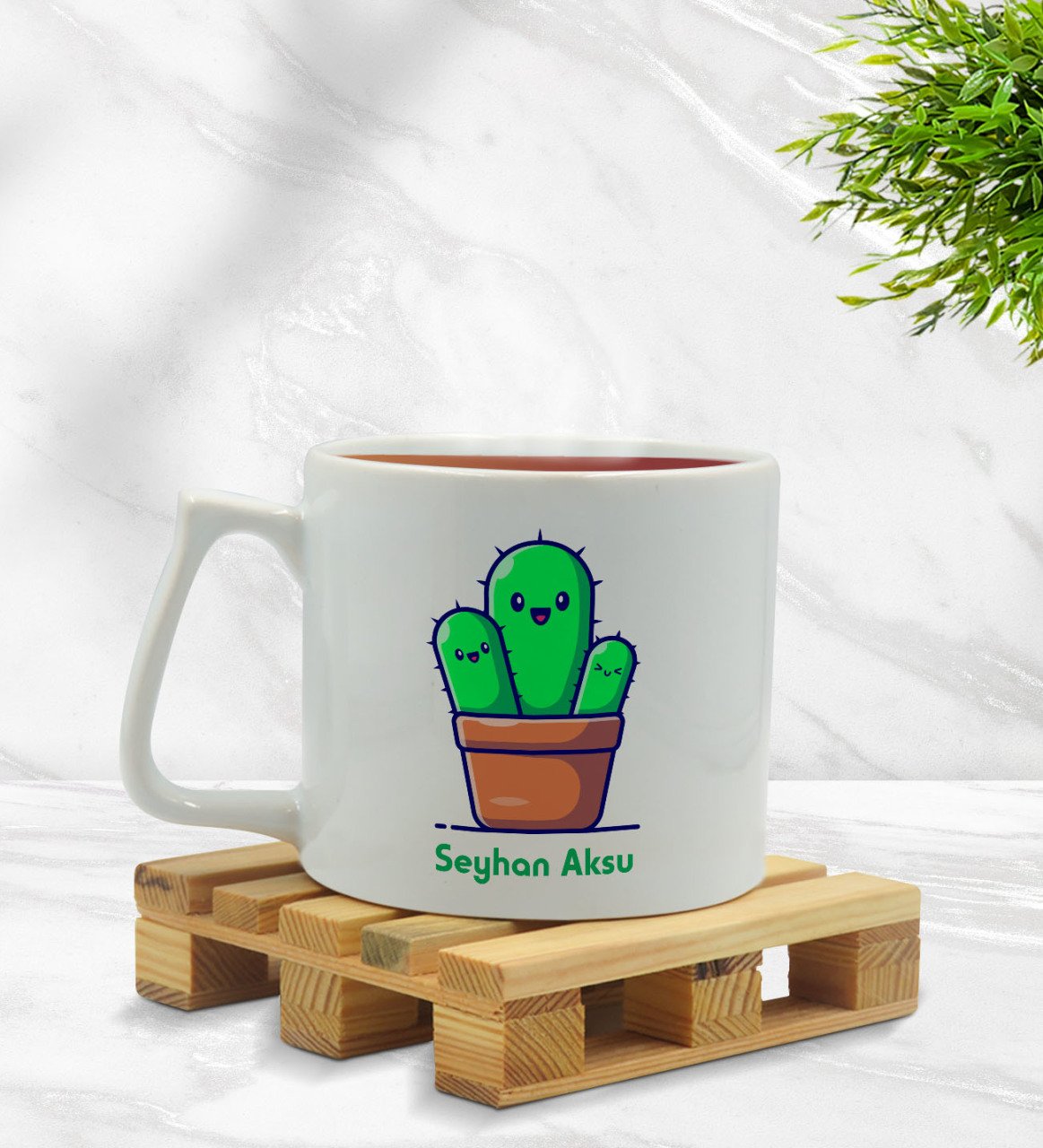 Kişiye Özel Kaktüs Tasarımlı Middle Beyaz Kupa Bardak Model 3