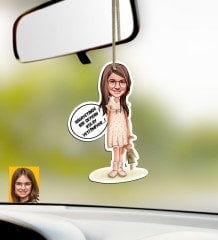 Kişiye Özel Kız Çocuk Kolay Yetişmiyor Karikatürlü Ahşap Araba Dikiz Ayna Süsü-1