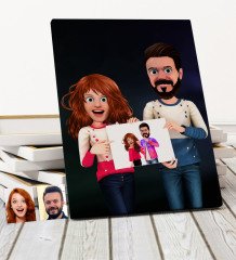 Kişiye Özel Sevgililer Animasyon Karikatürlü Kanvas Tablo 30x50cm -33
