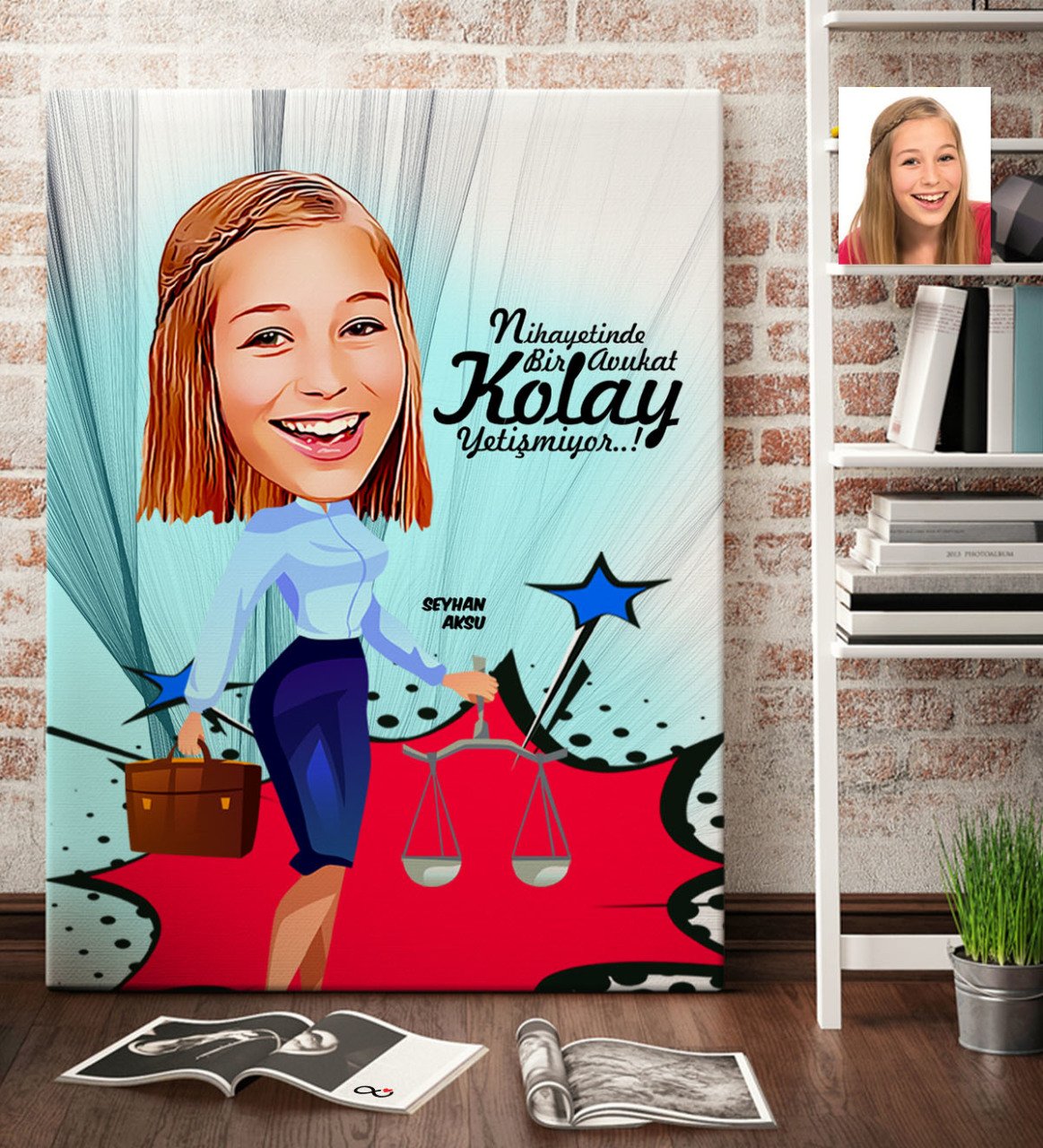Kişiye Özel Bayan Avukat Karikatür Kanvas Tablo (70 x 100 cm.) 3