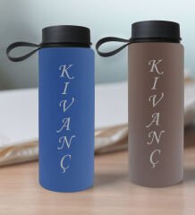 BK Gift Kişiye Özel İsimli 2’li Mavi ve Gri Cam Matara 500ml, Sevgiliye Hediye, İsimli Cam Matara, Sevgililer Günü