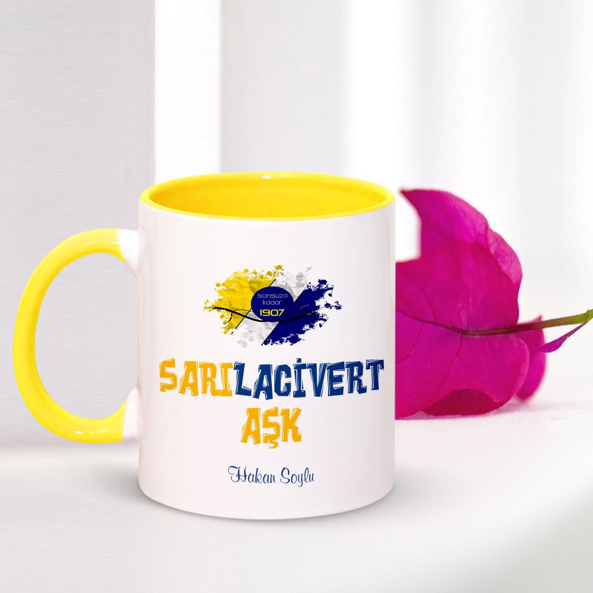 Kişiye Özel Sarı Lacivert Aşk Kupa Bardak