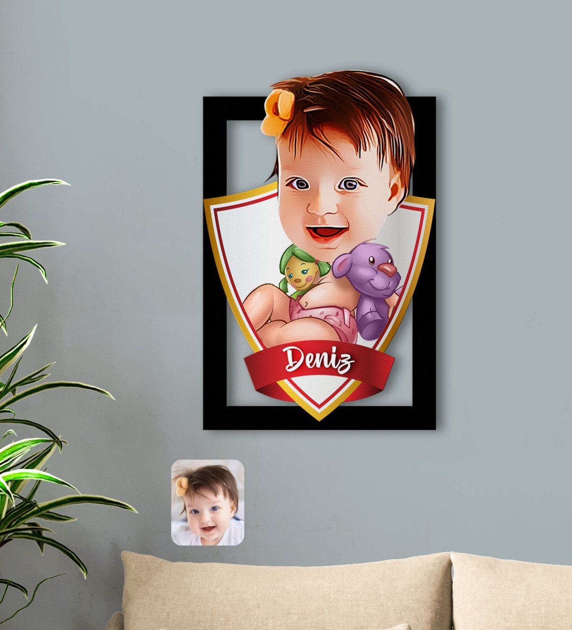 Kişiye Özel İsimli Bebek Karikatürlü 3D Ahşap Tablo-2