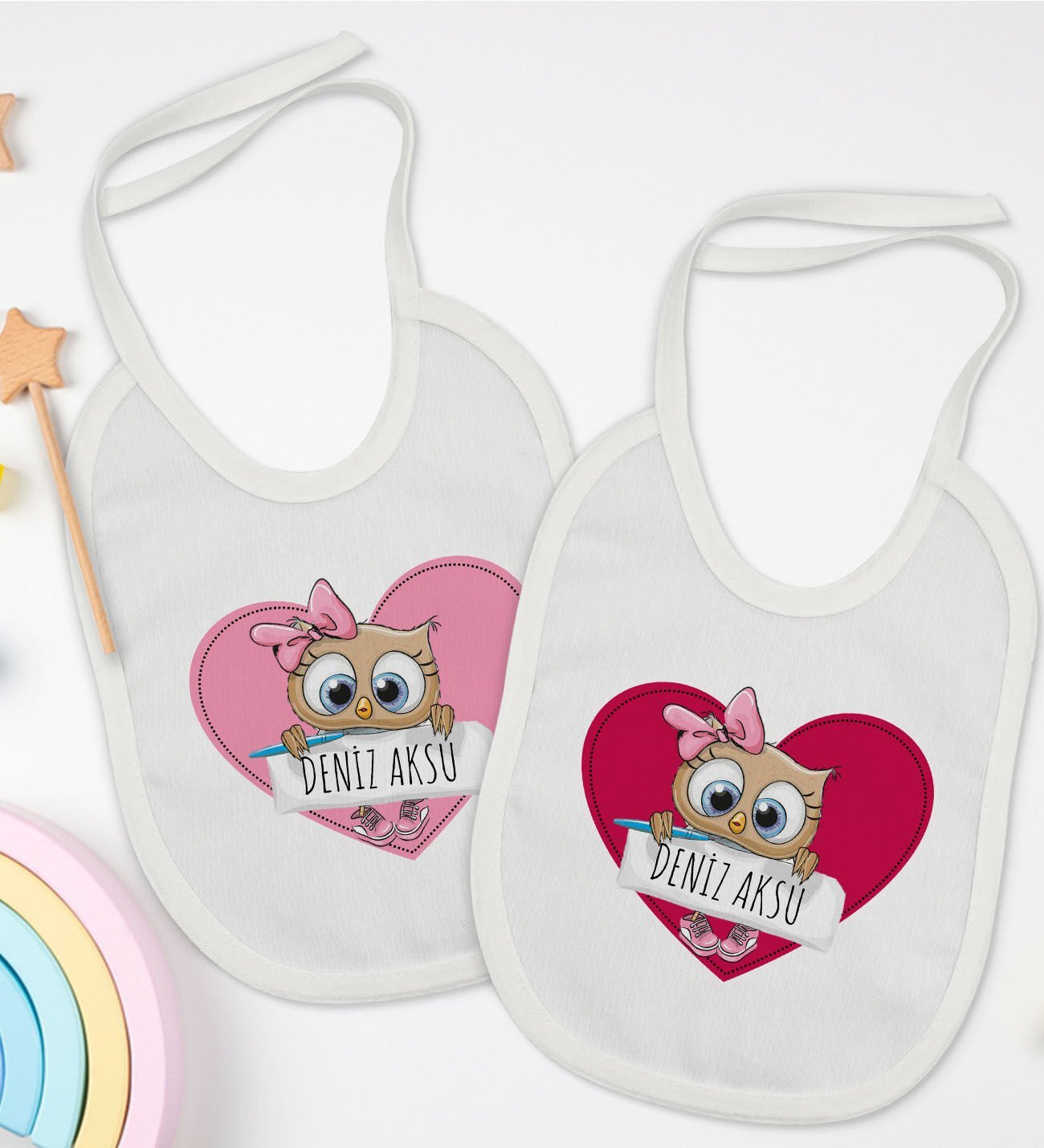 BK Kids Kişiye Özel İsimli 2’li Beyaz Mama Önlüğü-17