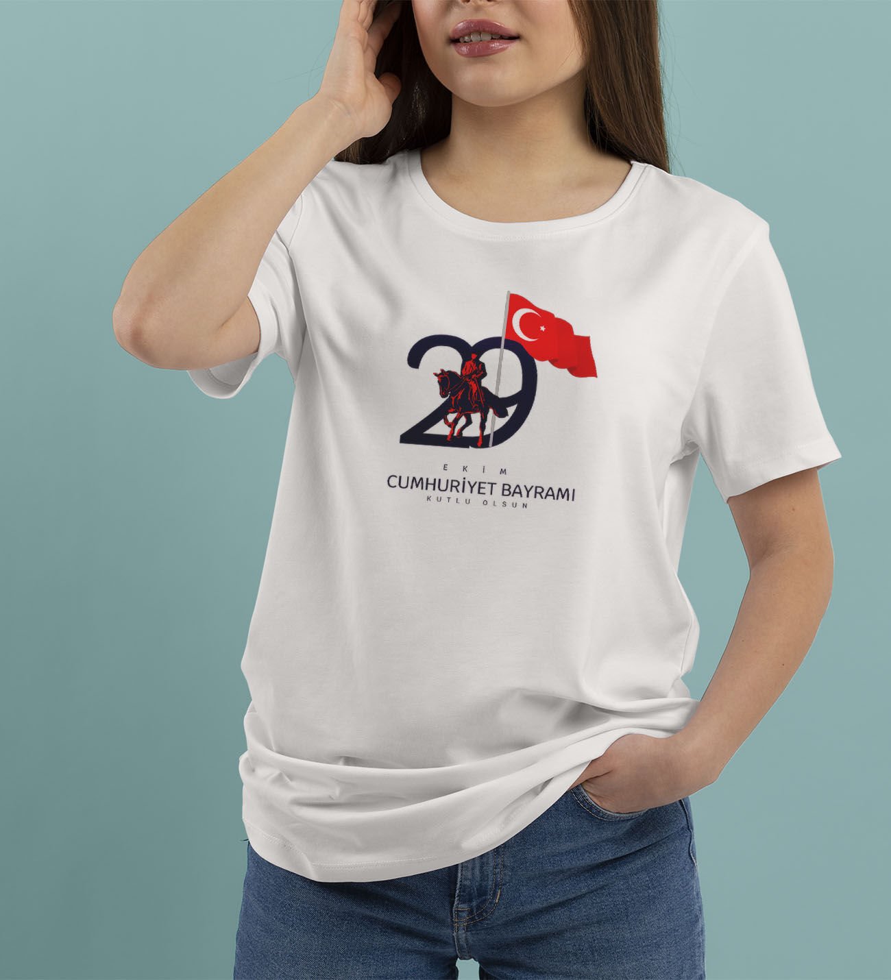 BK Gift 29 Ekim Tasarımlı Kadın Beyaz T-shirt-9, Arkadaşa Hediye, 29 Ekim Hediyesi Hediyesi, Trend Tişört, 100.Yıl Hediyesi