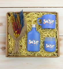 BK Gift Kişiye Özel İsimli DTF Anne Temalı Mavi Kahve Fincanı & Kolonya & Mum & El Yapımı Kuru Çiçek Buketi Hediye Seti-4, Anneye Hediye, Anneler Günü Hediyesi