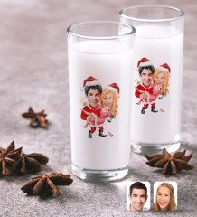 Kişiye Özel Sevgililer Yeni Yıl Karikatürlü İkili Rakı Bardağı Seti-2