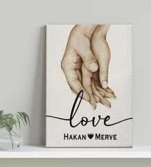 BK Gift Kişiye Özel Sevgili El Ele Tasarımlı Kanvas Tablo-1 (30x50), Sevgiliye Hediye, Sevgililer Günü Hediyesi