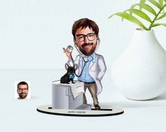 Kişiye Özel Erkek Veteriner Hekim Karikatürlü Ahşap Biblo Model