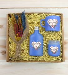 BK Gift Kişiye Özel İsimli DTF Anne Temalı Mavi Kahve Fincanı & Kolonya & Mum & El Yapımı Kuru Çiçek Buketi Hediye Seti-5, Anneye Hediye, Anneler Günü Hediyesi