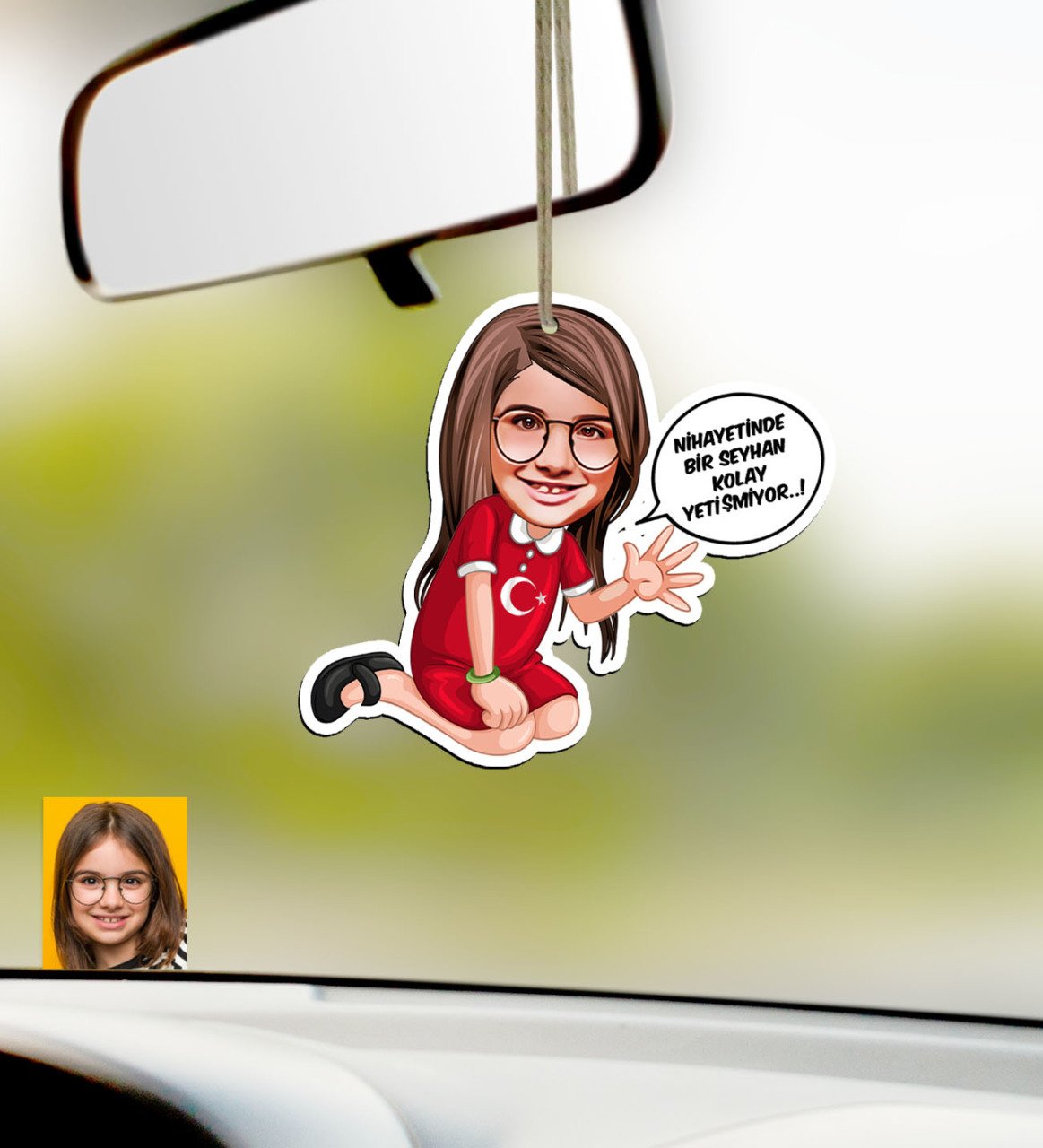 Kişiye Özel Kız Çocuk Kolay Yetişmiyor Karikatürlü Ahşap Araba Dikiz Ayna Süsü-3