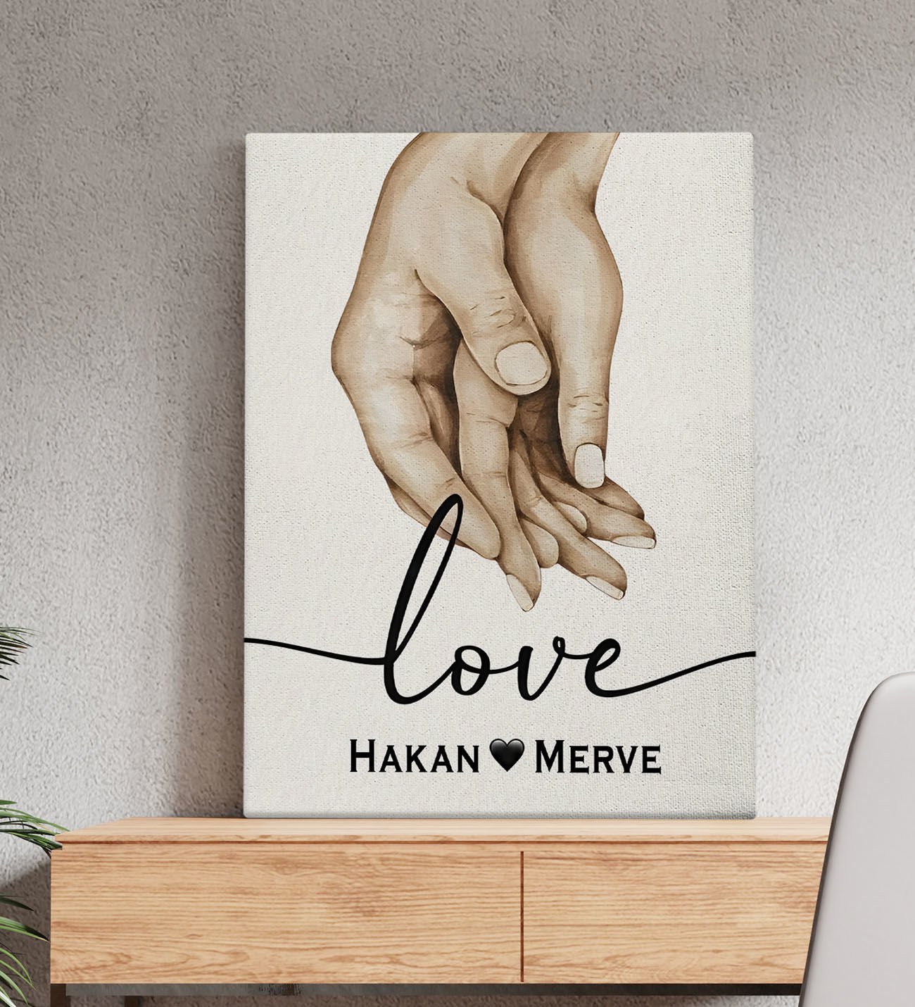 BK Gift Kişiye Özel Sevgili El Ele Tasarımlı Kanvas Tablo-1 (50x70), Sevgiliye Hediye, Sevgililer Günü Hediyesi