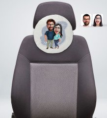 Kişiye Özel Sevgililer Karikatürlü Yuvarlak Dekoratif Kırlent Yastık-109