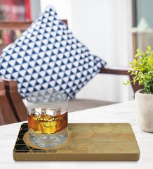 Kişiye Özel Mermer Tasarımlı Doğal Ahşap Tabaklı Viski Bardağı Sunum Seti Model 6