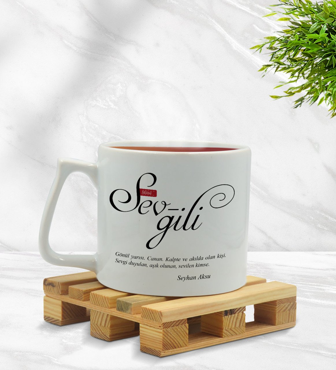 Kişiye Özel Mânâ Sevgili Tasarımlı Middle Beyaz Kupa Bardak Model 1
