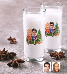 Kişiye Özel Sevgililer Yeni Yıl Karikatürlü İkili Rakı Bardağı Seti-4