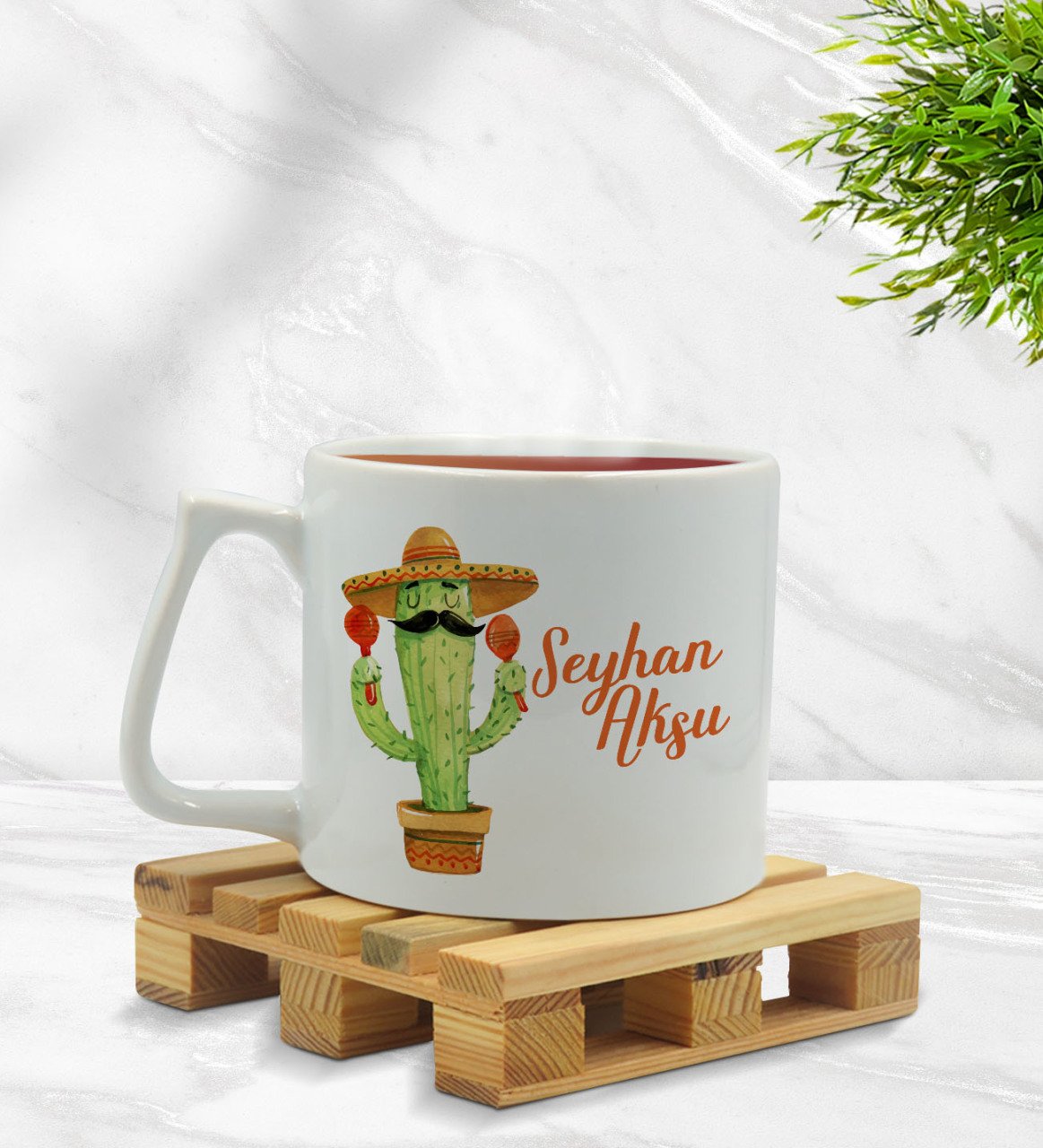 Kişiye Özel Kaktüs Tasarımlı Middle Beyaz Kupa Bardak Model 7