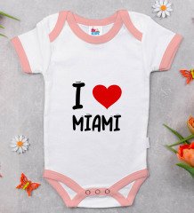 BK Kids I Love Miami Tasarımlı Pembe Bebek Body Zıbın - Model 1