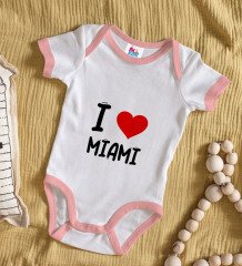 BK Kids I Love Miami Tasarımlı Pembe Bebek Body Zıbın - Model 1