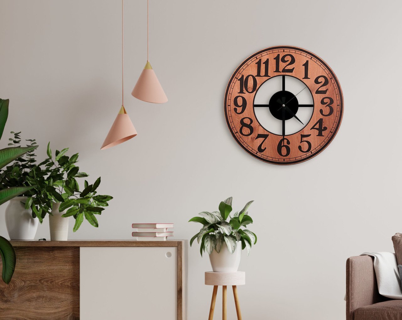 BK Home Retro Dekoratif 45cm Ahşap Duvar Saati-6