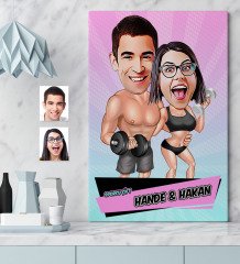 Kişiye Özel Sporcu Çift Karikatür Kanvas Tablo (50 x 70 cm.) 2