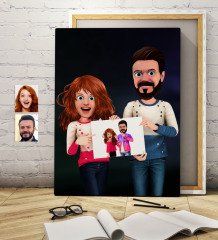 Kişiye Özel Sevgililer Animasyon Karikatürlü Kanvas Tablo 50x70cm -33