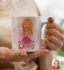 Bk Gift Kişiye Özel Barbie Karikatürlü Beyaz Kupa Bardak-1, Barbie Filmi, Barbie Hediyelik Eşya, Arkadaşa Hediye
