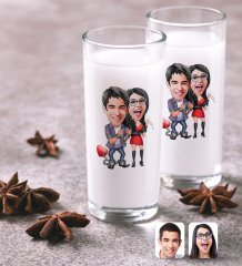 Kişiye Özel Sevgililer Karikatürlü İkili Rakı Bardağı Seti-1
