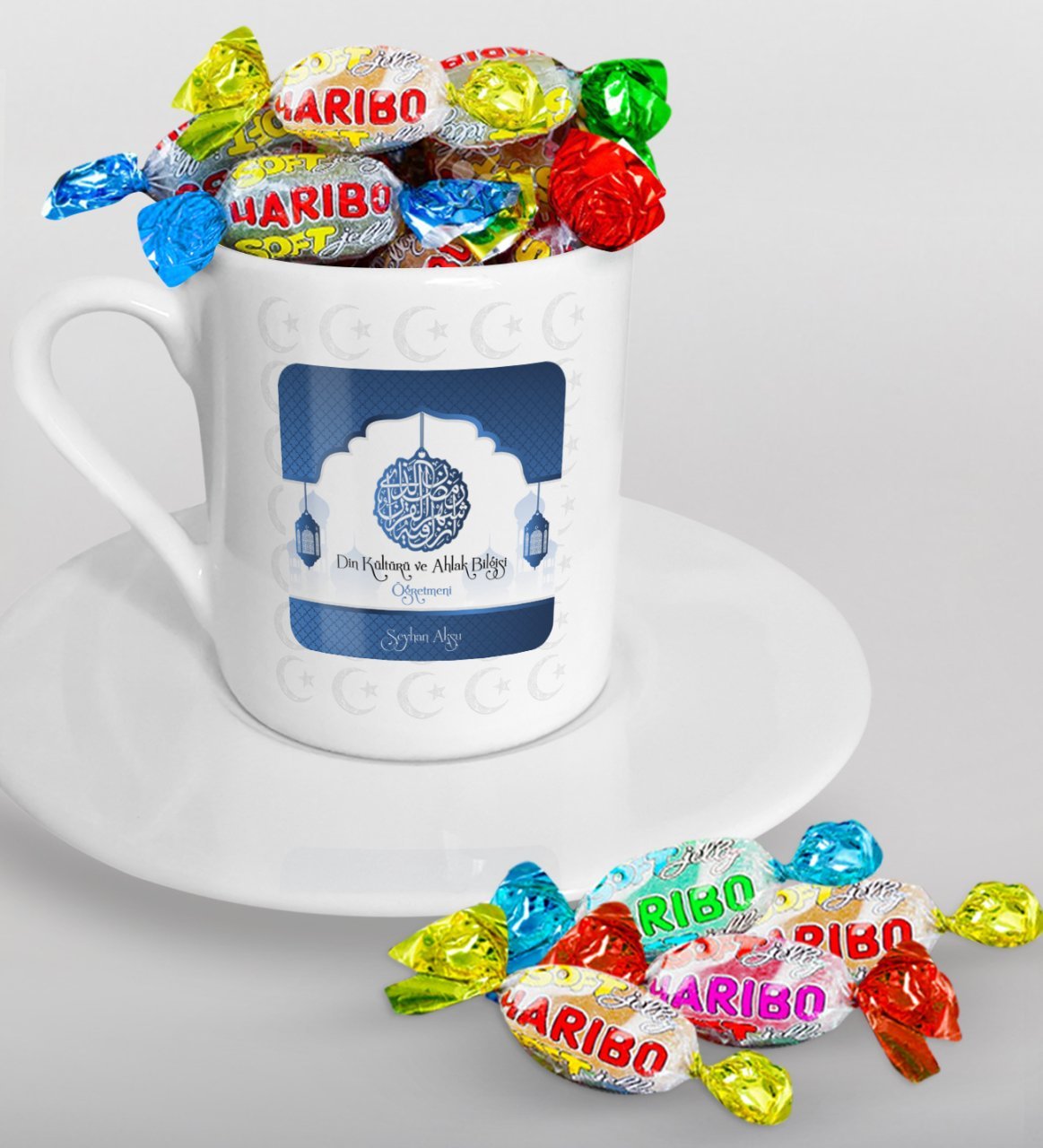Kişiye Özel Din Kültürü Ve Ahlak Bilgisi Öğretmeni Türk Kahvesi Fincanı ve Haribo Şeker Hediye Seti-3
